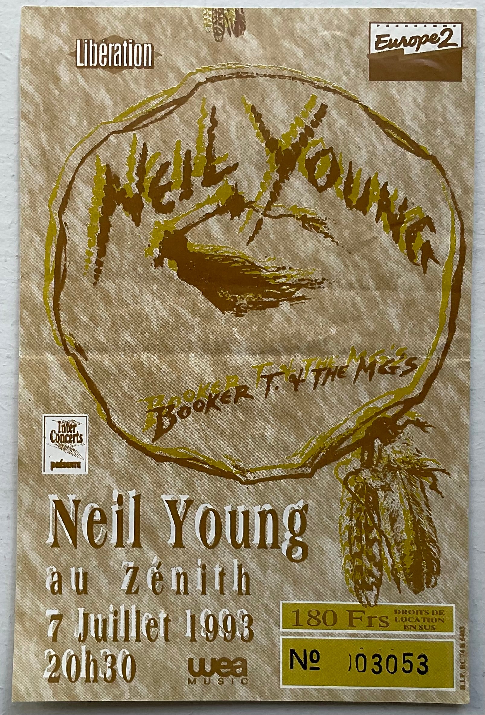Neil Young Original Used Concert Ticket Zenith Paris 7th Jul 1993