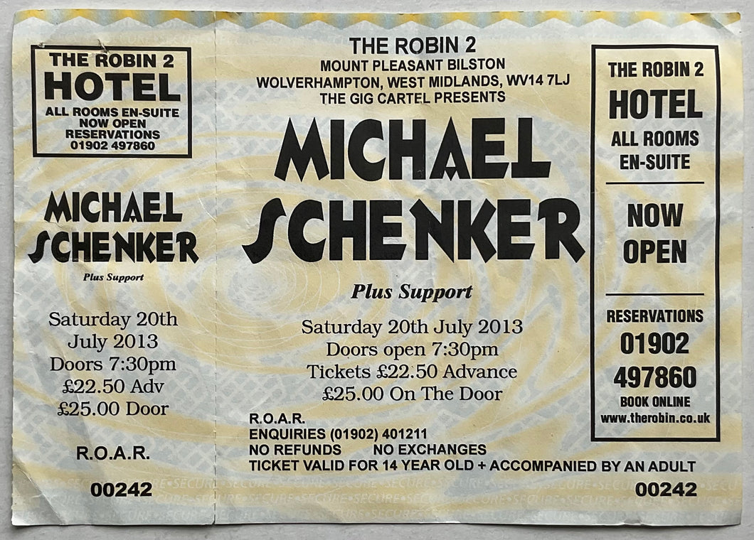 Michael Schenker Original Unused Concert Ticket Robin 2 Wolverhampton 20th Jul 2013