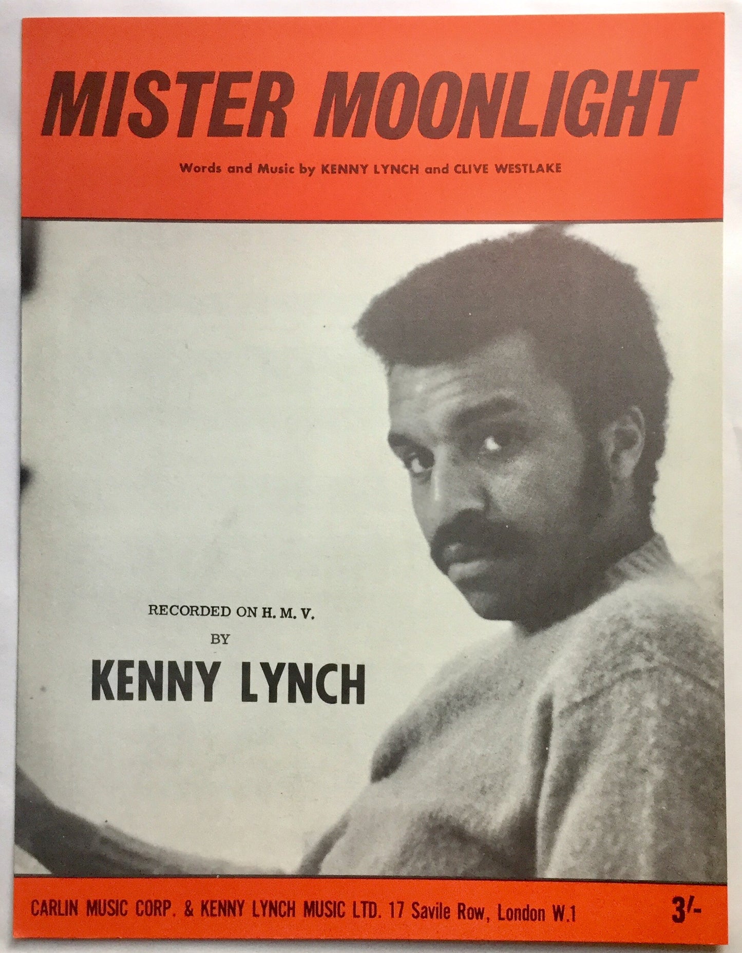 Kenny Lynch Mister Moonlight Original Mint NOS Sheet Music 1968