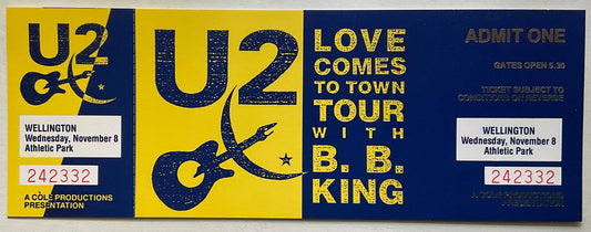 U2 B.B. King Original Unused Complete Concert Ticket Wellington New Zealand 1989