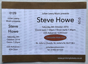 Yes Steve Howe Original Unused Concert Ticket St. John’s Church Farncombe 8th Oct 2016
