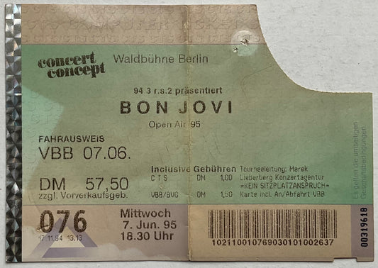 Bon Jovi Original Used Concert Ticket Waldbühne Berlin 7th Jun 1995