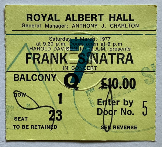 Frank Sinatra Original Used Concert Ticket Royal Albert Hall London 5th March 1977