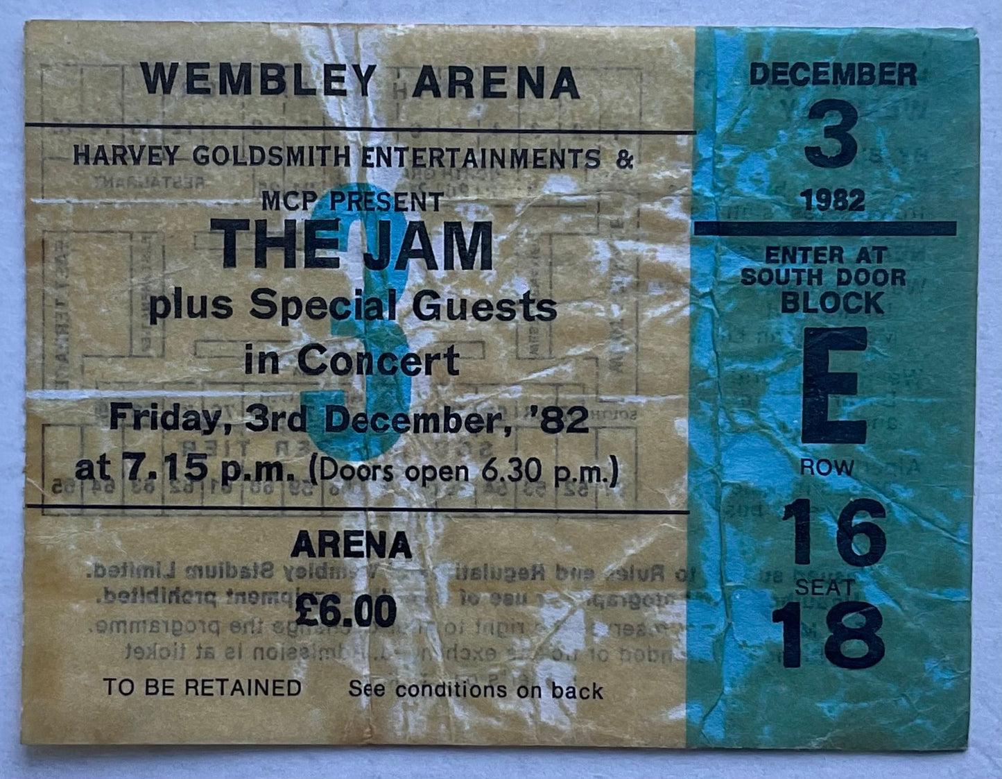 Jam Original Used Concert Ticket Wembley Arena London 3rd Dec 1982