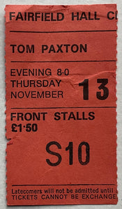 Tom Paxton Original Used Concert Ticket Fairfield Hall Croydon 13th Nov 1975