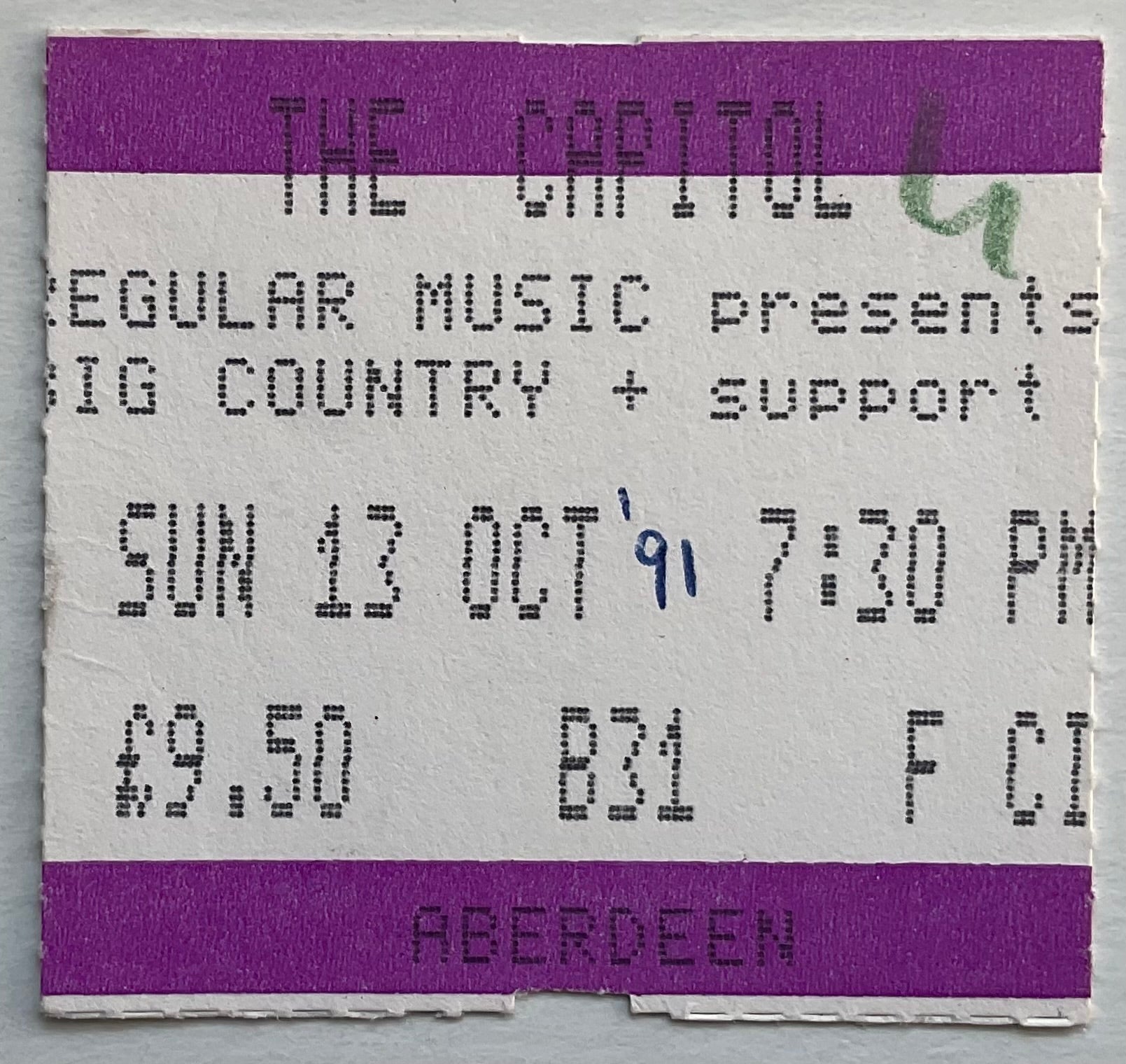 Big Country Original Used Concert Ticket Capitol Theatre Aberdeen 13th Oct 1991