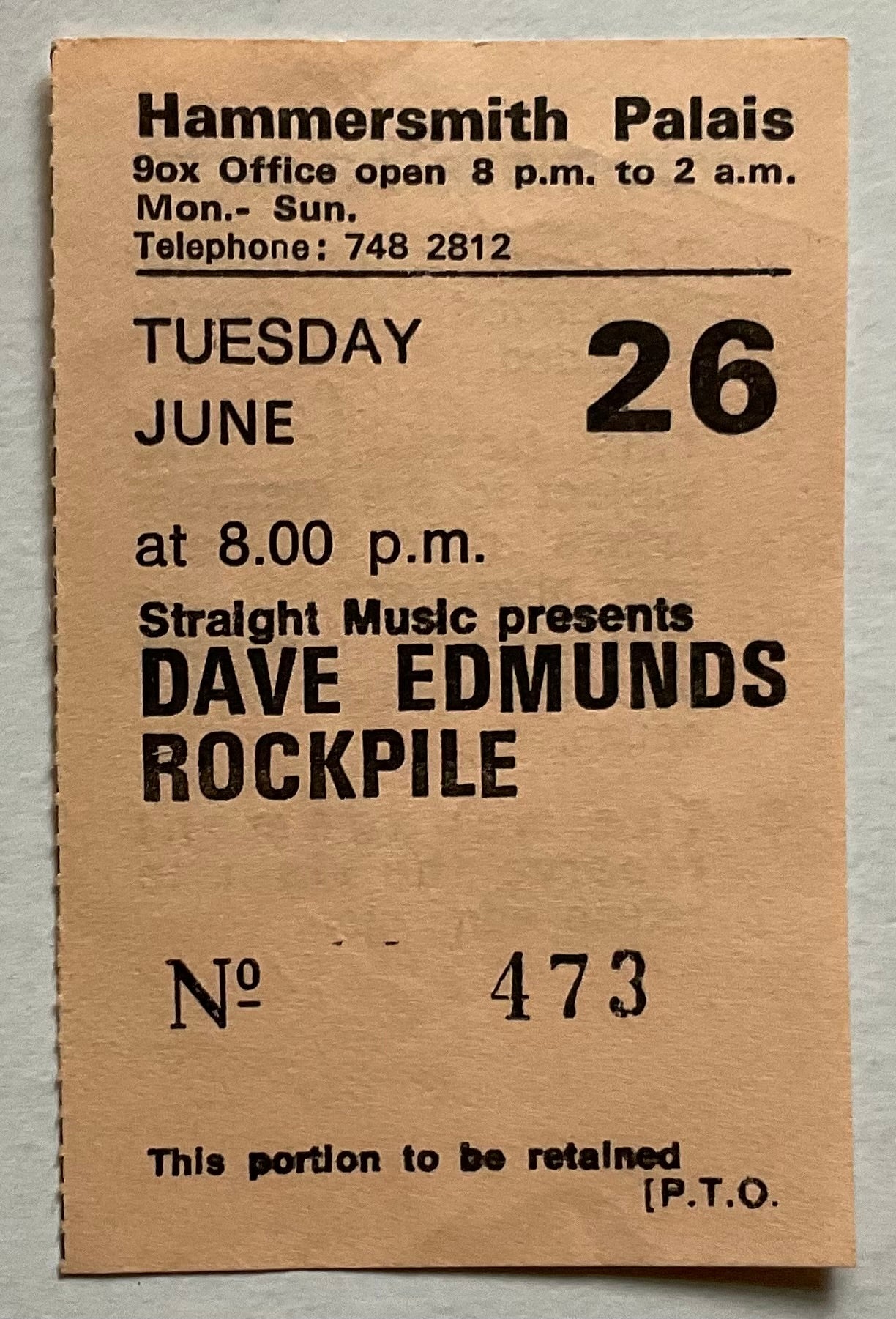 Specials Rockpile Original Concert Ticket Hammersmith Palais London 26th Jun 1979