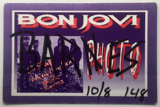 Bon Jovi Original Unused Backstage Pass Ticket Rod Lever Arena Melbourne 8th Oct 1993