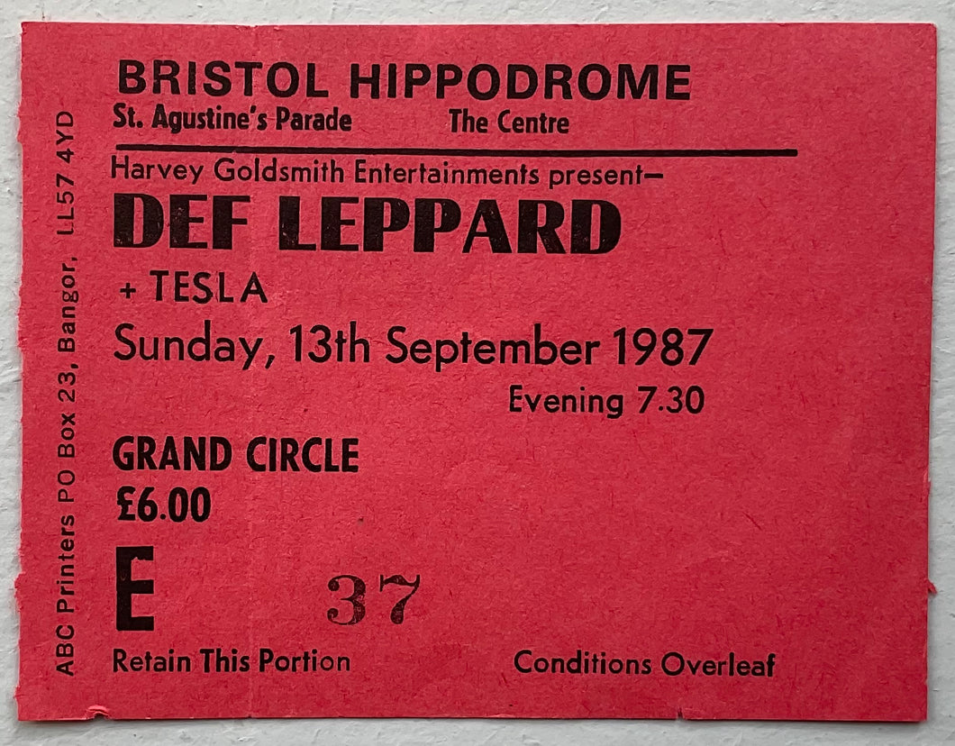 Def Leppard Original Used Concert Ticket Hippodrome Bristol 13th Sep 1987