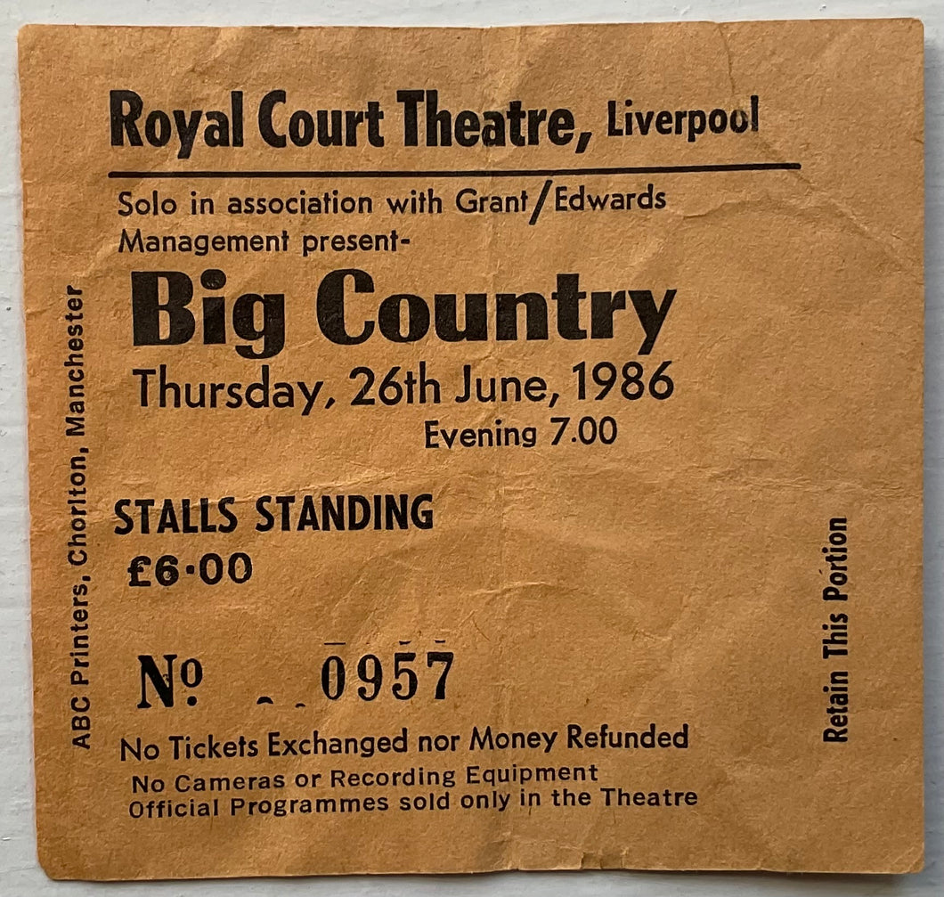 Big Country Original Used Concert Ticket Royal Court Theatre Liverpool 26th Jun 1986