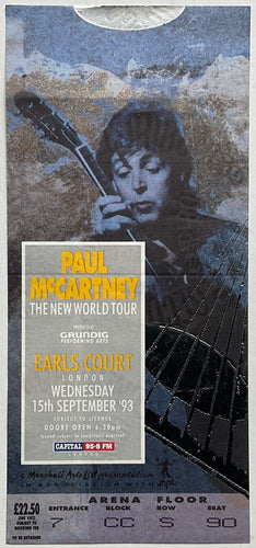 Beatles Paul McCartney Original Used Concert Ticket Earls Court London 15 Sept 1993