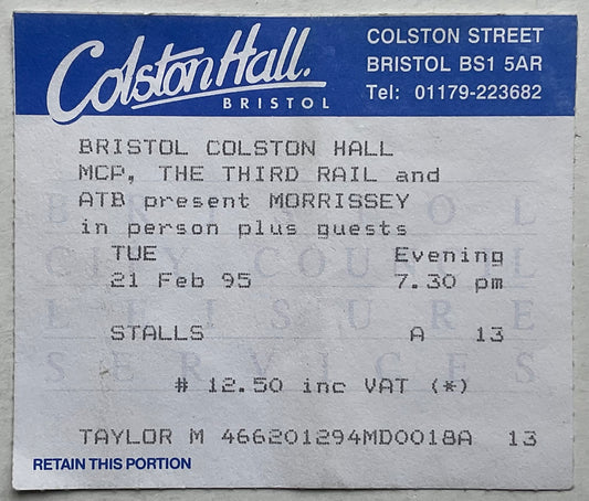 Morrissey Original Used Concert Ticket Colston Hall Bristol 21st Feb 1995