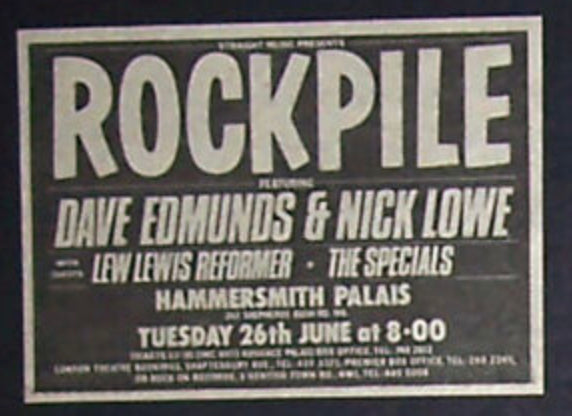 Specials Rockpile Original Concert Ticket Hammersmith Palais London 26th Jun 1979