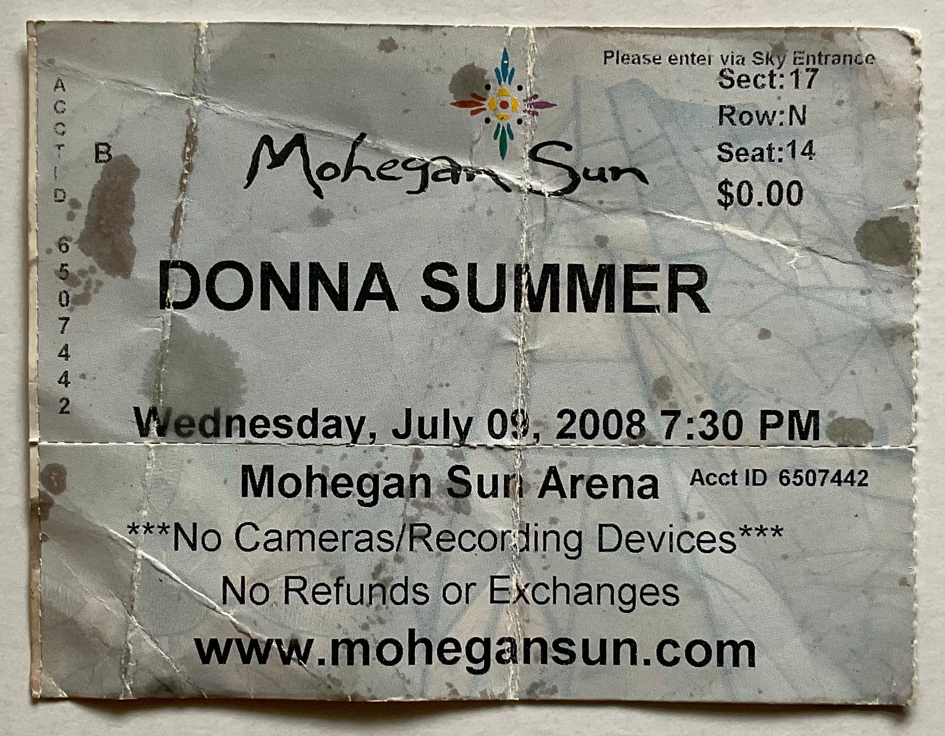 Donna Summer Original Used Concert Mohegan Sun Arena Uncasville 9th Jul 2008