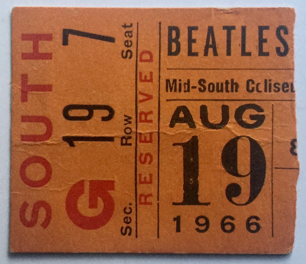 Beatles Original Used Concert Ticket Mid South Coliseum Memphis 19th Aug 1966