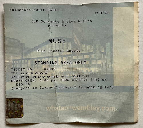 Muse Original Used Concert Ticket Hallam Wembley Arena London 23rd Nov 2006