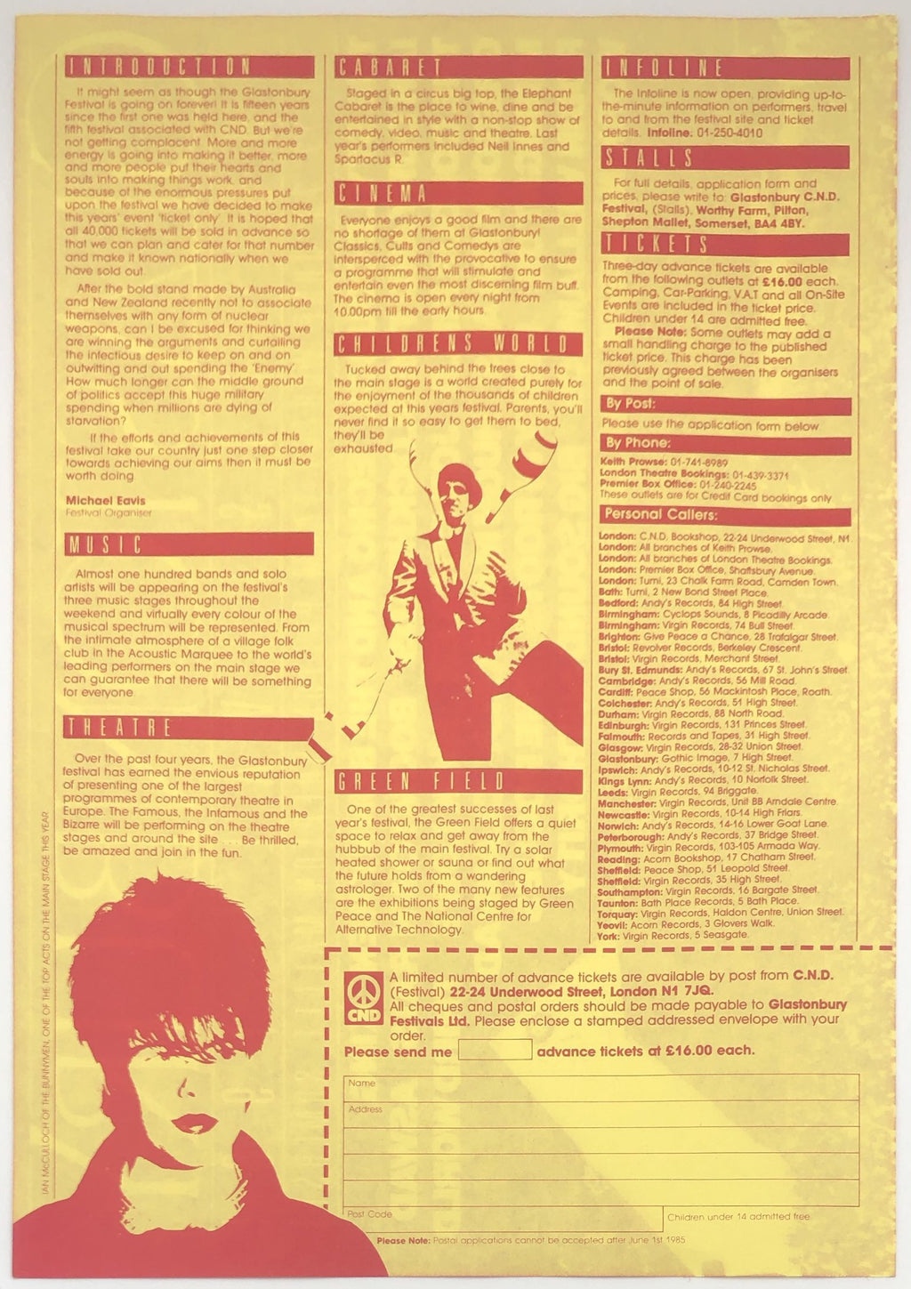 Style Council Ian Dury Original Concert Handbill Flyer Glastonbury Festival 21st-23rd Jun 1985