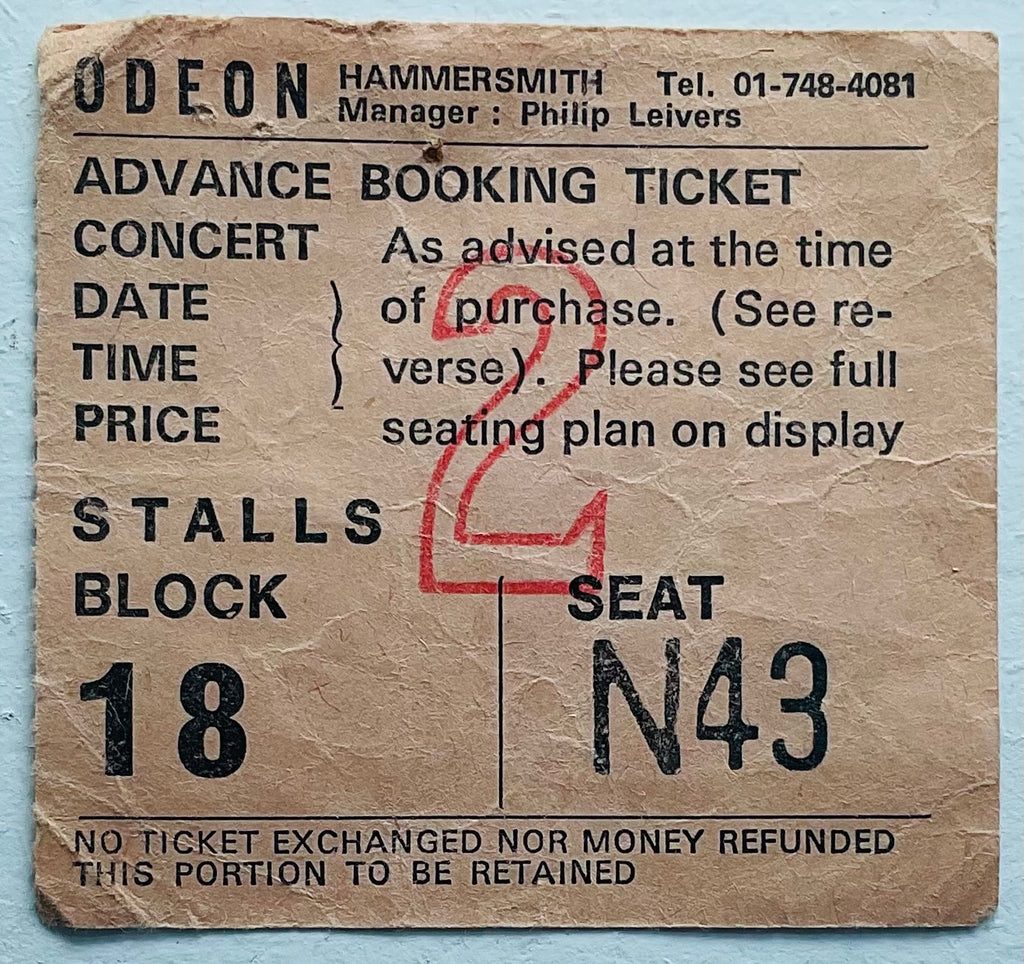Blue Oyster Cult Original Used Concert Ticket Hammersmith Odeon London 23rd Nov 1975