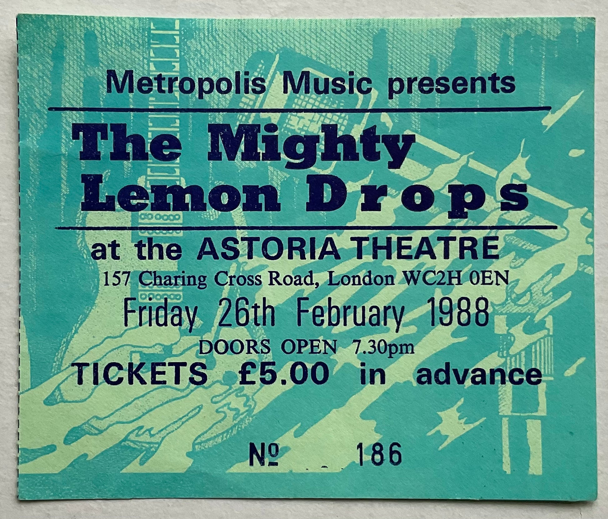 Mighty Lemon Drops Original Used Concert Ticket Astoria Theatre London 26th Feb 1988