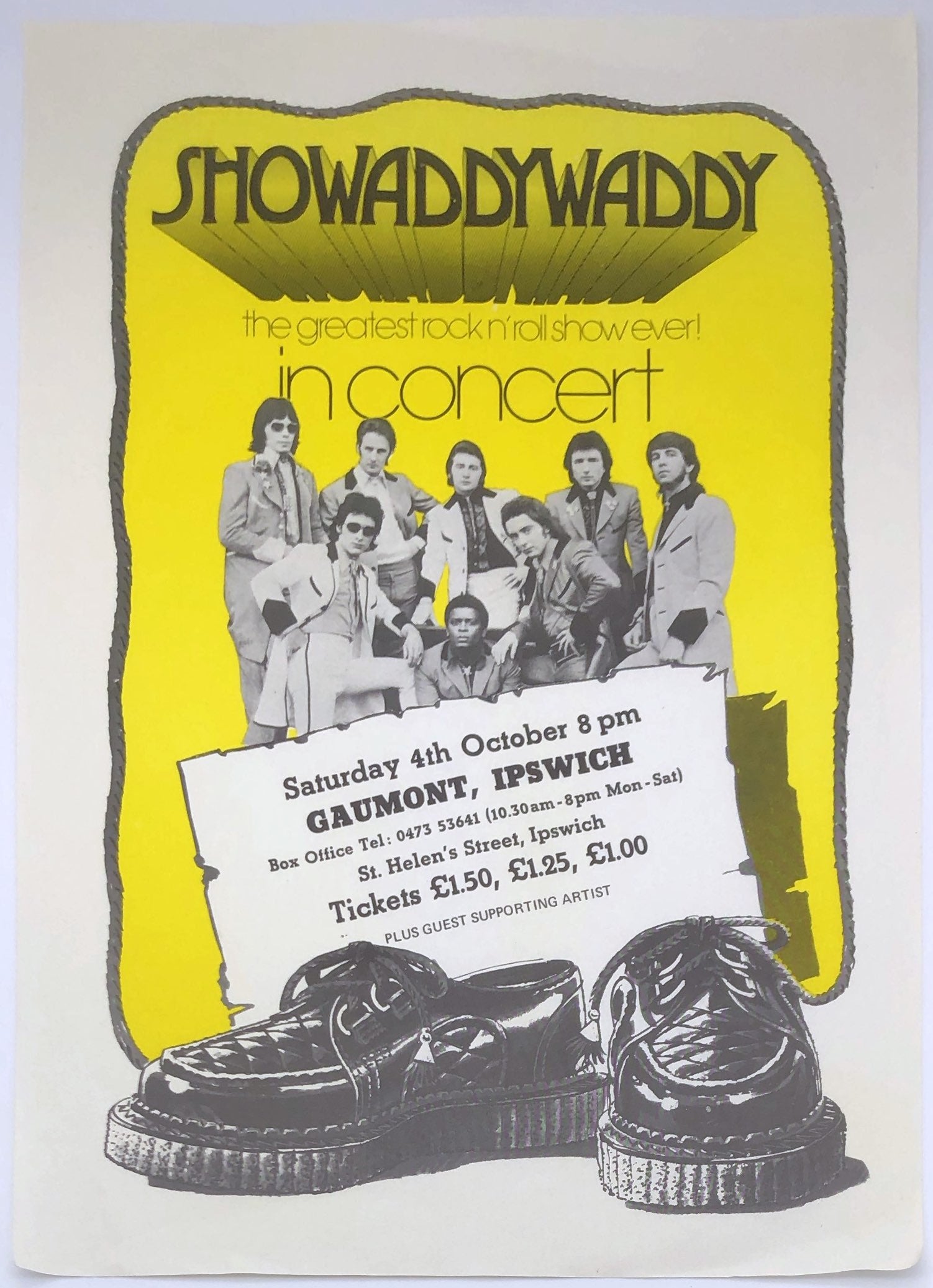 Showaddywaddy Original Concert Tour Gig Poster Gaumont Theatre Ipswich 4th Oct 1975