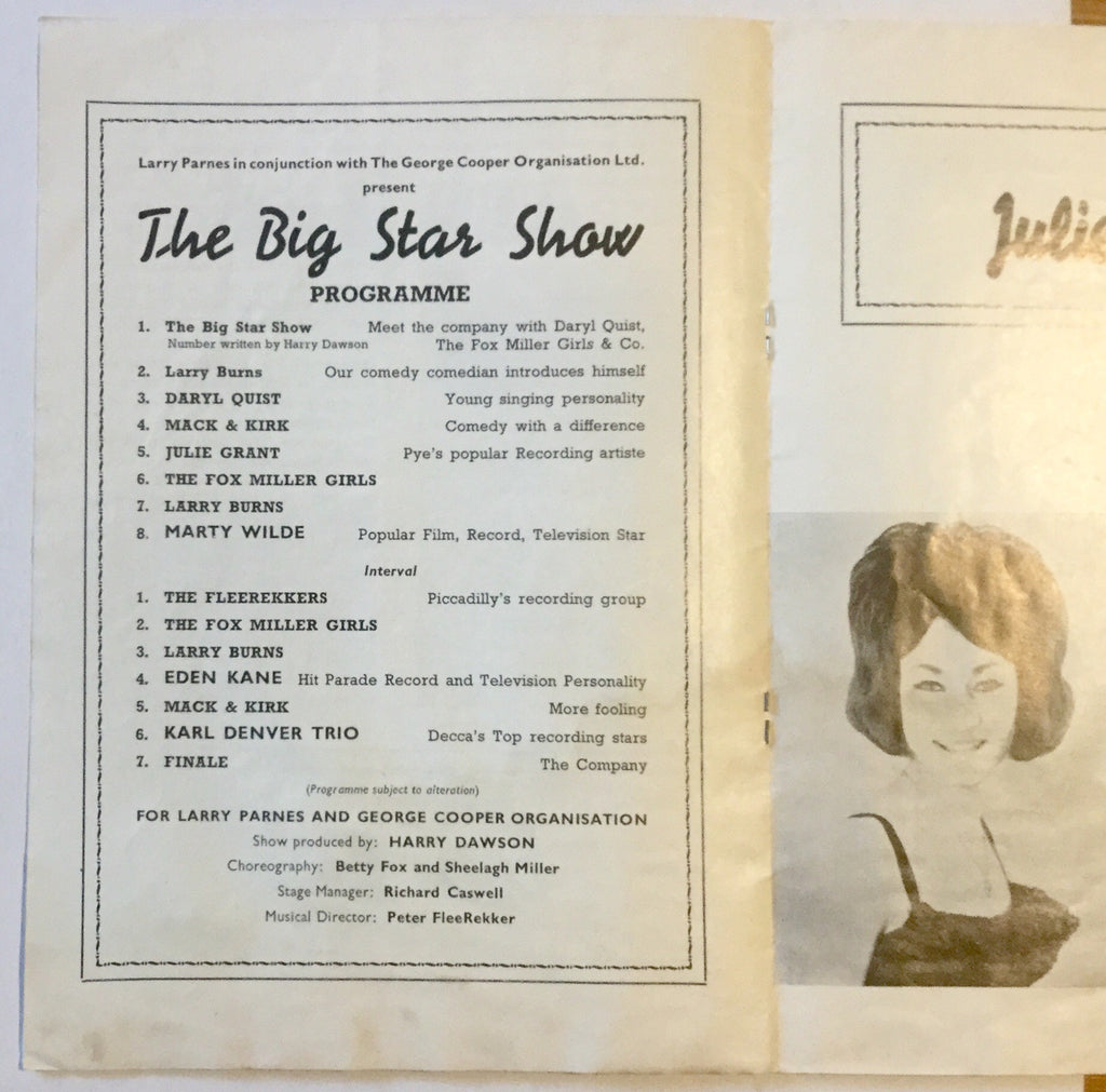 Karl Denver Trio Marty Wilde Original Concert Programme Rainbow Theatre 1963