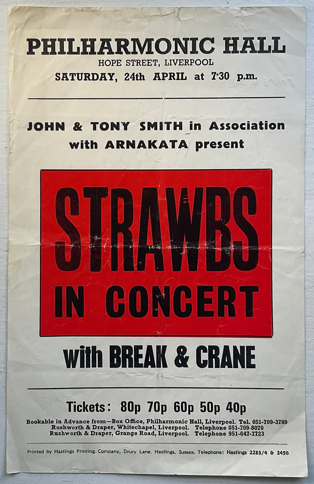Skid Row Gary Moore fully signed Strawbs Original Concert Handbill Flyer Philharmonic Hall Liverpool 24th Apr 1971