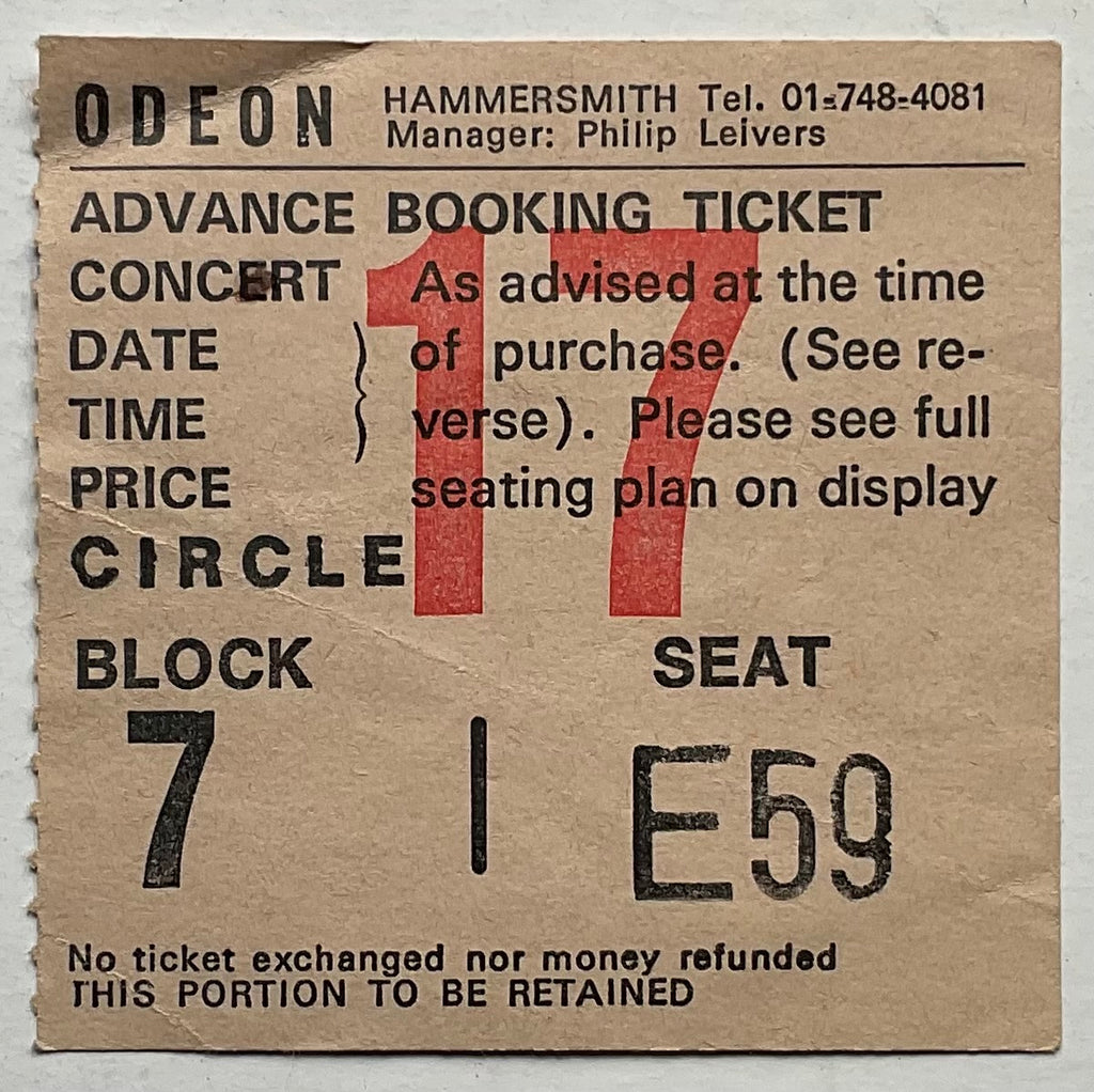 Genesis Peter Gabriel Original Used Concert Ticket Hammersmith Odeon London 26th Apr 1977