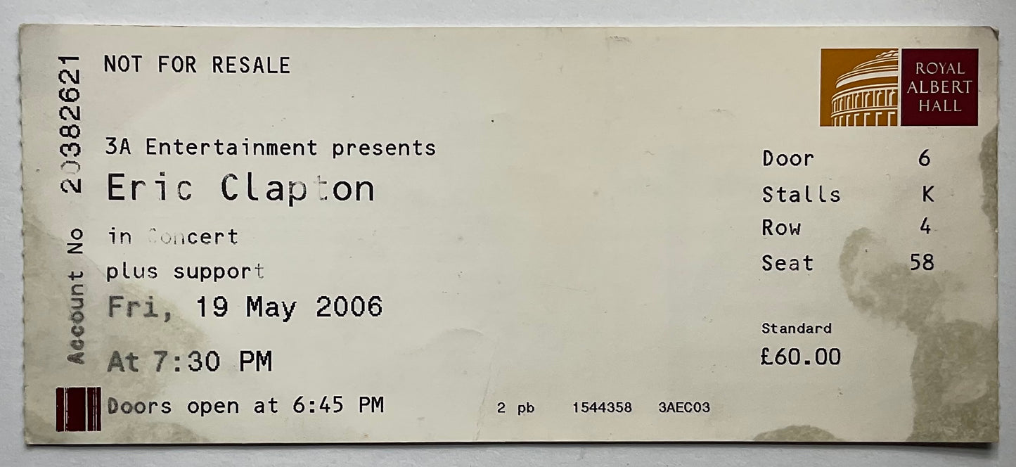 Eric Clapton Original Used Concert Ticket London 19th May 2006