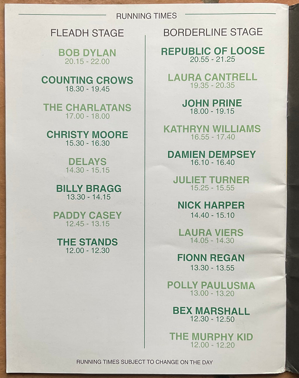 Bob Dylan Original Concert Programme FLEADH Finsbury Park London 20th Jun 2004