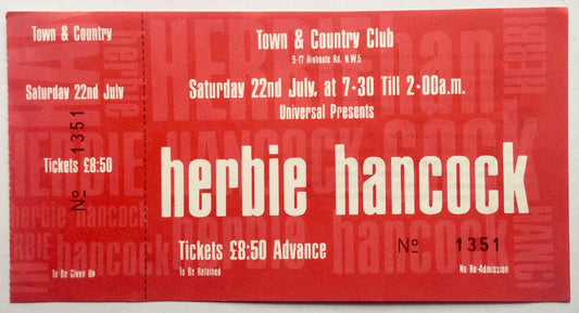 Herbie Hancock Original Unused Concert Ticket Town & Country Club London 22nd July 1989