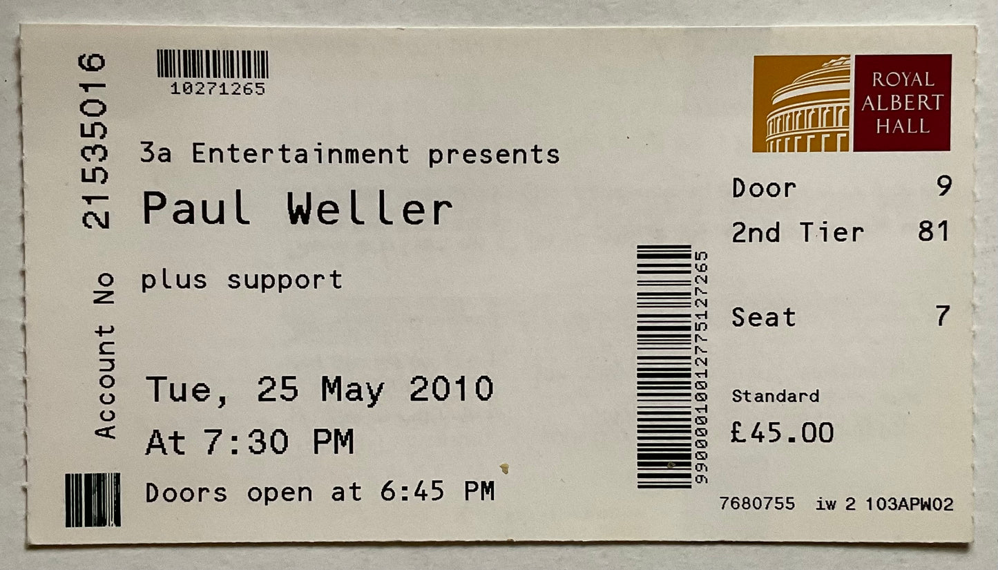 Jam Paul Weller Original Concert Ticket Royal Albert Hall London 25th May 2010