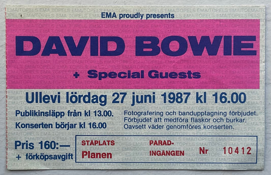 David Bowie Original Used Concert Ticket Gothenburg 27th Jun 1987