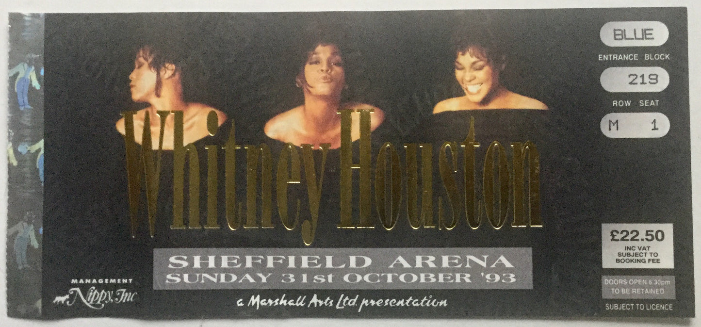 Whitney Houston Original Used Concert Ticket Sheffield Arena 31st Oct 1993