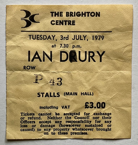 Ian Dury & The Blockheads Original Used Concert Ticket Brighton Centre 3rd July 1979