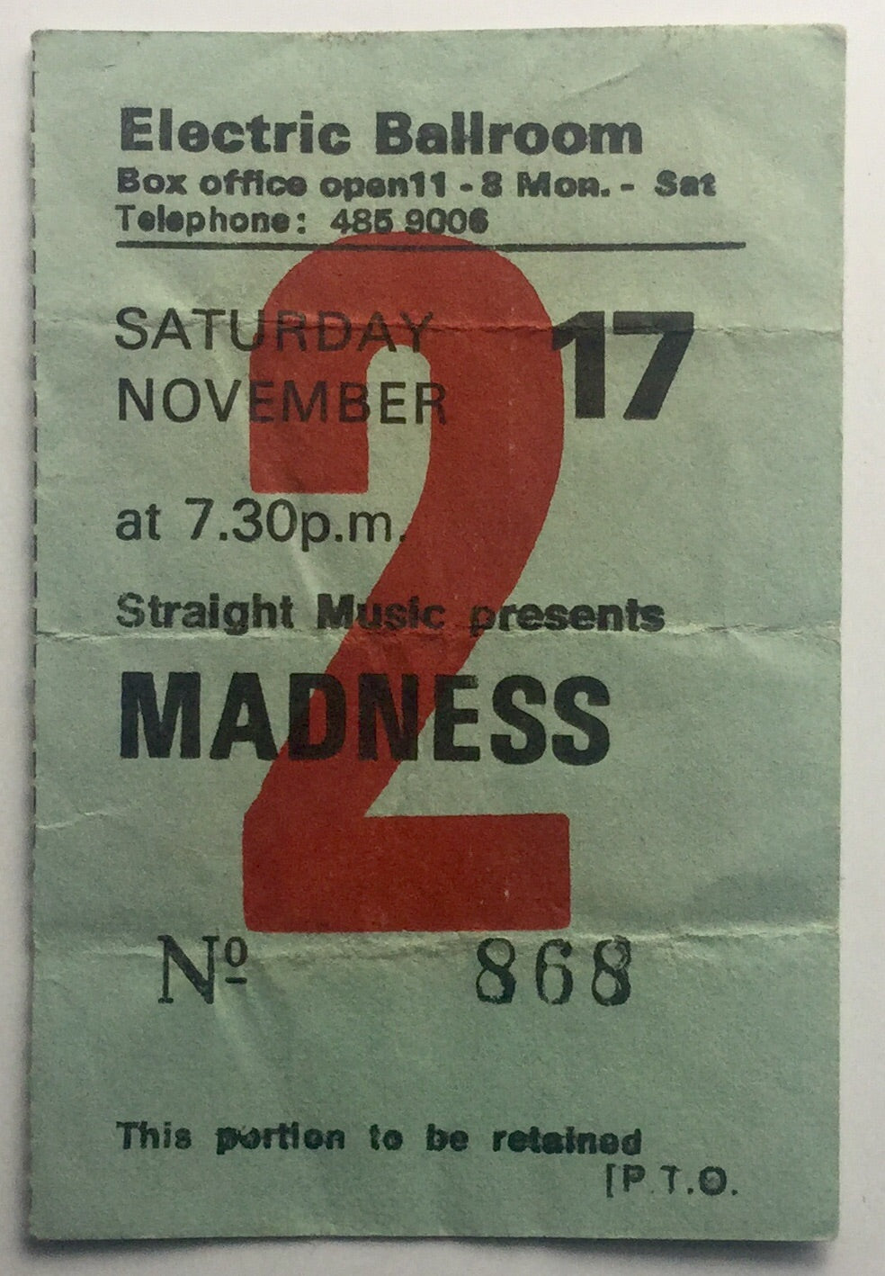 Madness Original Used Concert Ticket Electric Ballroom London 17th Nov 1979