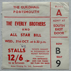 Everly Brothers Frank Ifield Original Concert Ticket Guildhall Portsmouth 31st Oct 1962
