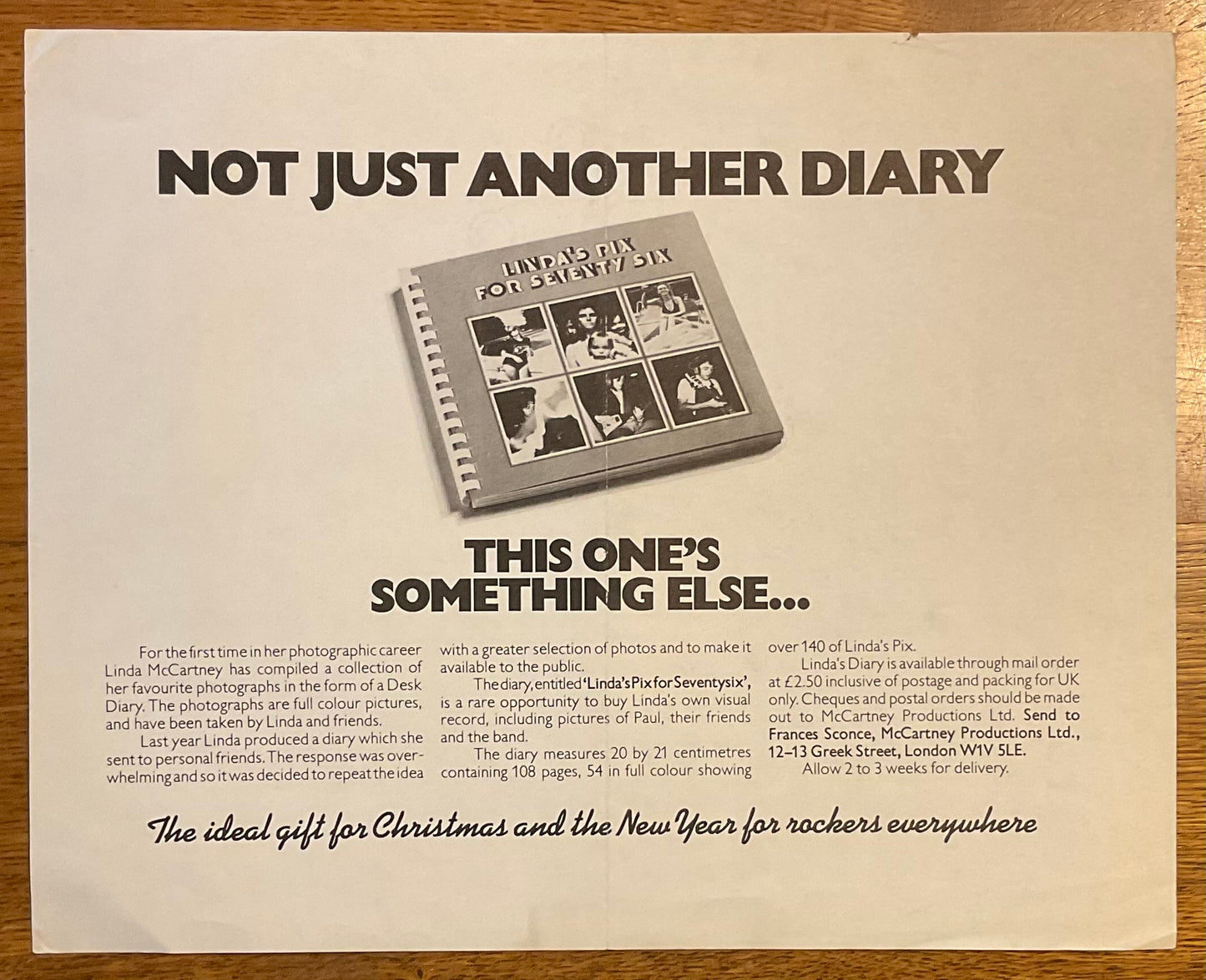 Beatles Paul Linda McCartney Desk Diary Handbill Flyer 1976