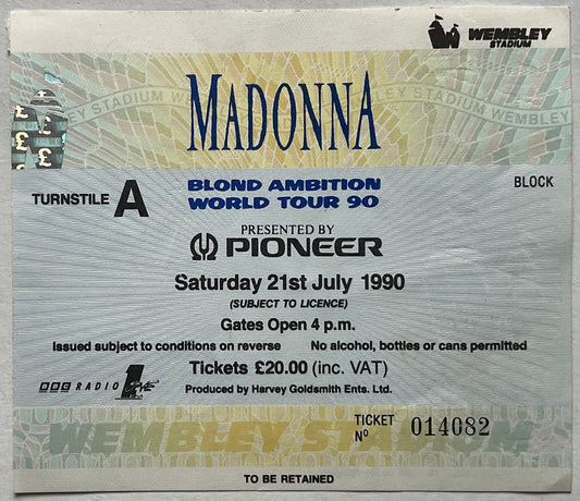 Madonna Original Used Concert Ticket Wembley Stadium London 21st Jul 1990