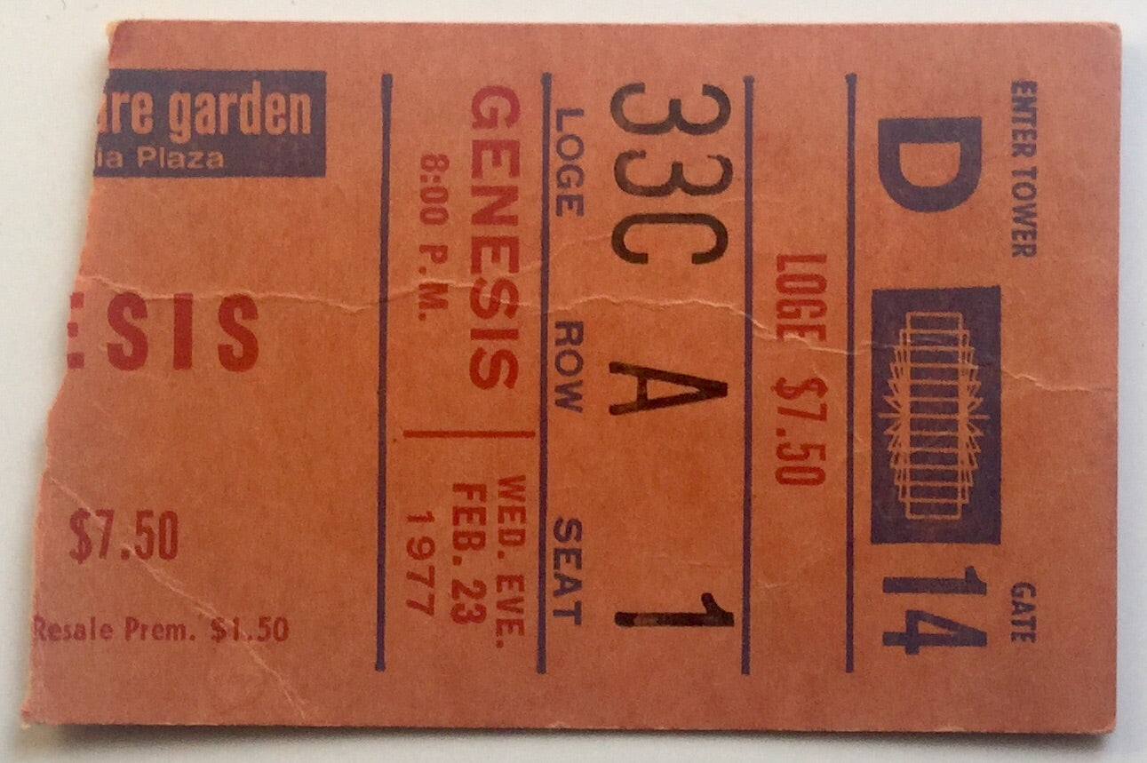 Genesis Original Used Concert Ticket Madison Square Garden New York 23rd Feb 1977