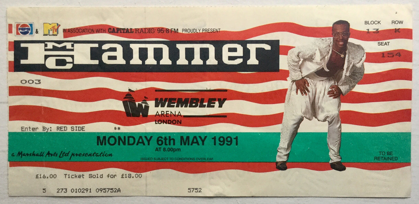 MC Hammer Original Used Concert Ticket Wembley Arena London 6th May 1991