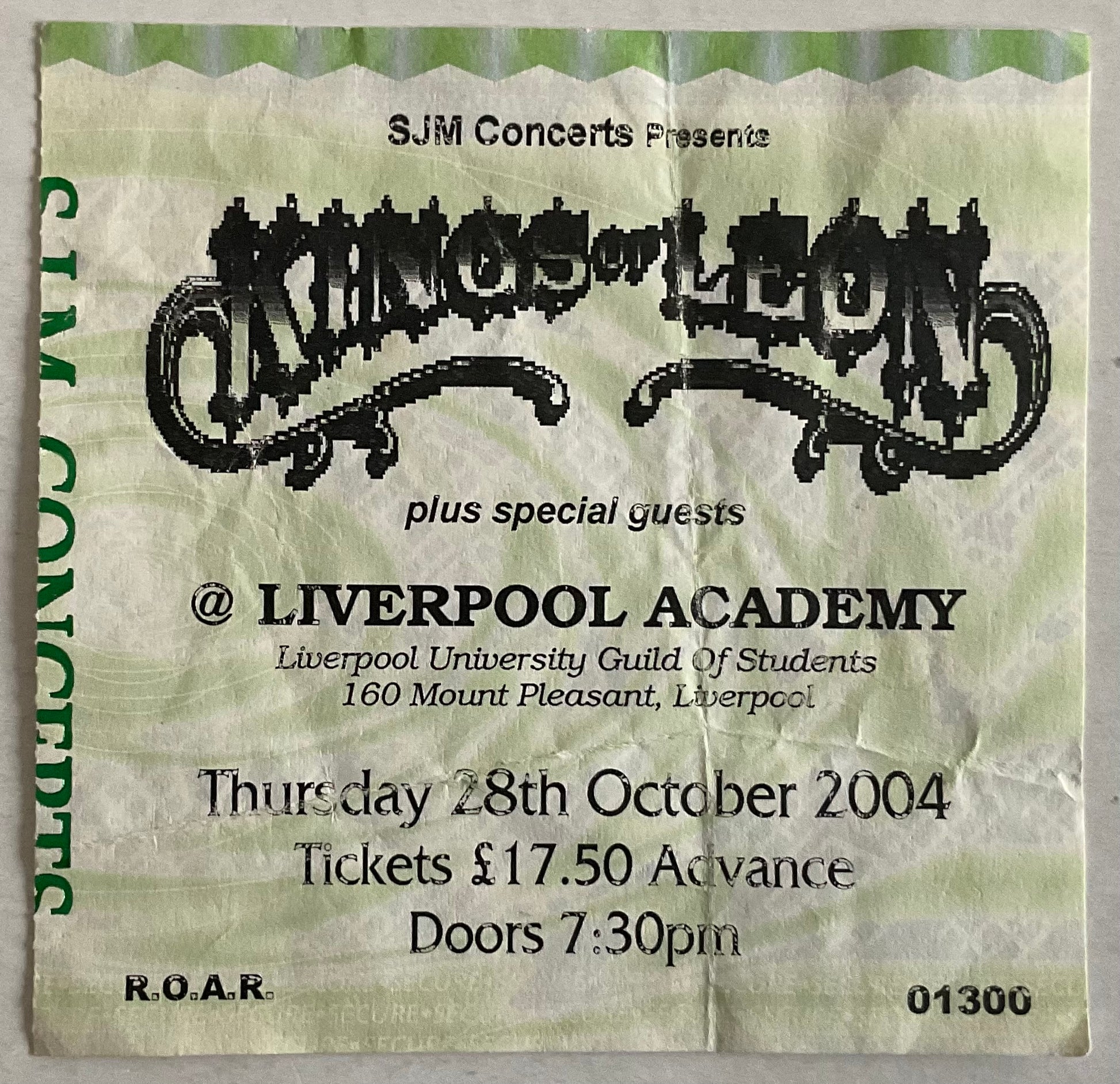 Kings of Leon Original Used Concert Ticket Liverpool Academy 28th Oct 2004