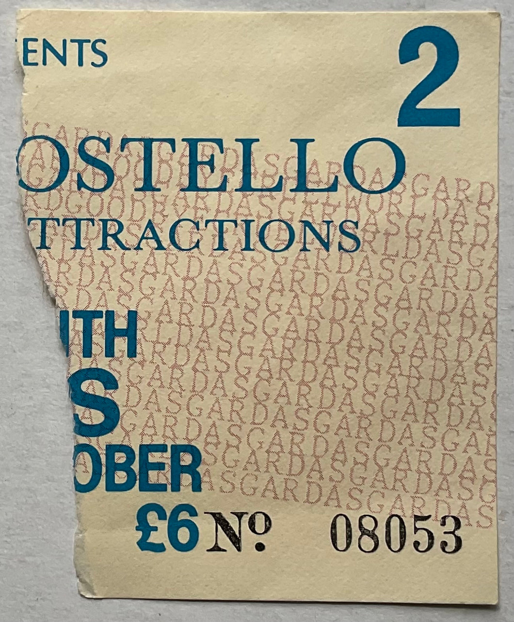 Elvis Costello Original Used Concert Ticket Hammersmith Palais London 1st Oct 1984