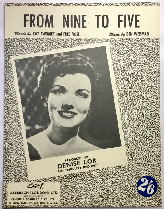 Denise Lor From Nine To Five Original Mint NOS Sheet Music 1954