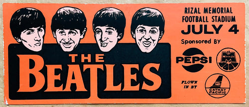 Beatles Original Brown Unused Concert Promo Advertising Sticker Rizal Memorial Football Stadium Manila 4th July 1966