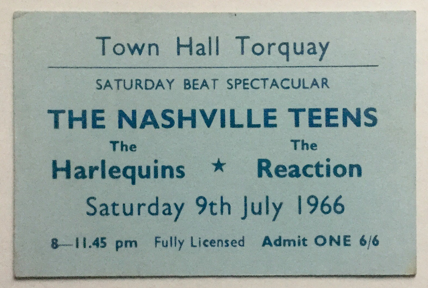Queen Roger Taylor Reaction Nashville Teens Original Used Concert Ticket Torquay Town Hall 1966