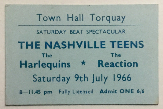 Queen Roger Taylor Reaction Nashville Teens Original Used Concert Ticket Torquay Town Hall 1966