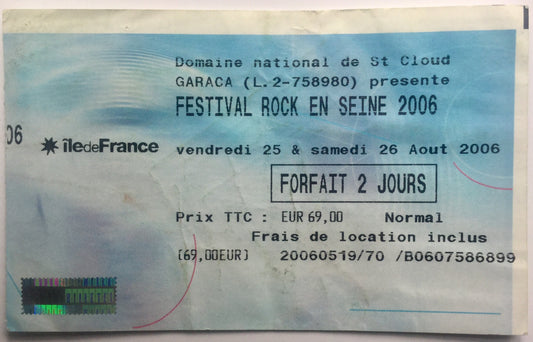 Radiohead Morrissey Original Used Concert Ticket Festival Rock en Seine Paris 2006