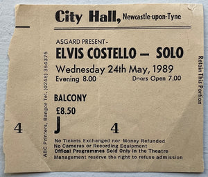Elvis Costello Original Used Concert Ticket City Hall Newcastle 24th May 1989