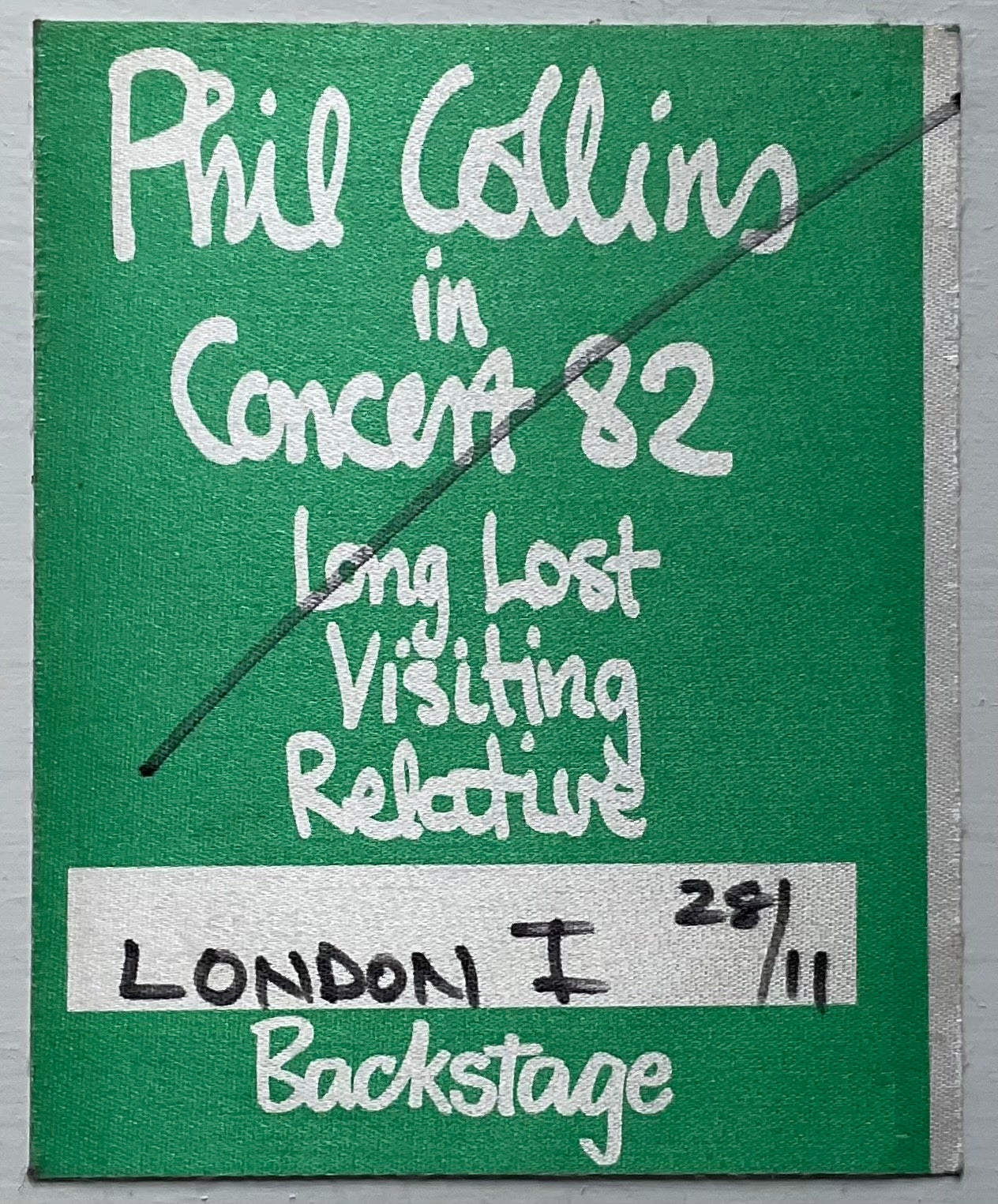 Phil Collins Original Unused Concert Backstage Pass Ticket Hammersmith Odeon London 28th Nov 1982