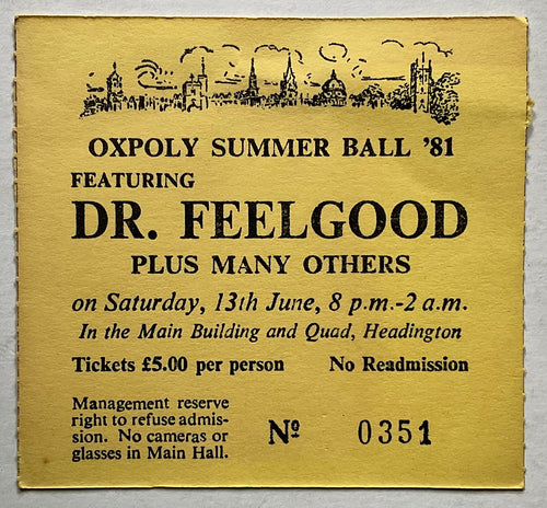 Dr Feelgood Original Used Concert Ticket Oxford Polytechnic 13th Jun 1981